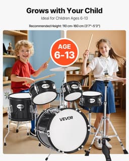 VEVOR Drumset 5-Delig Drumstel voor Kinderen met 14-Inch (35,6 Cm) Bastrommel Zwart — thumbnail 5