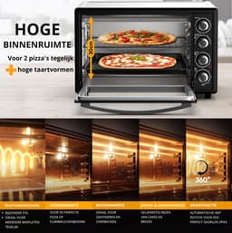 Stillstern mini heteluchtoven 45 l (DE-versie) pizza Ø32, CYCLONE PRO+ antiaanbaklaag, ontdooien, 2 uur timer, camping mini-heteluchtoven pizzaoven mini-oven klein kipgrill met draaispies — thumbnail 2