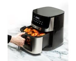 Airfryer XXL – 7,5 Liter – Bodem En Boven Verwarming – 2000 Watt – Olievrij Frituren – Kijkvenster – Timerfunctie – Non Stick Bakmand – Zwart – 230V – 1 Stuk [BW1002C]