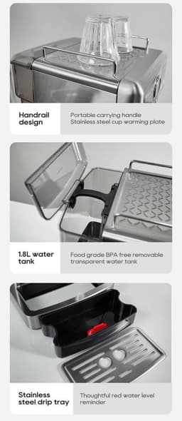 HiBREW H10A Halfautomatische Espressomachine – 19 Bar – Programmeerbaar – Krachtige Stoomfunctie – Thermoblok Verwarmingssysteem — thumbnail 3