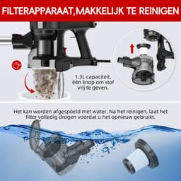 Elekiatech Steelstofzuiger - 5m Snoer - 25000Pa - 4 In 1 HEPA Filter - 1.3L Capaciteit Rood — thumbnail 3