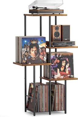 SNJY® Platenspeler Meubel - Platenspeler Kast - LP Houder - Platenhouder - 40L x 30B x 110H cm - Hout/Metaal — thumbnail 1