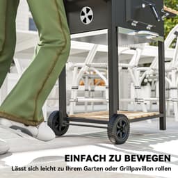 Outsunny-Holzkohlegrill-Edelstahl, Kiefernholz-112L x 58B x 107H cm-Schwarz — thumbnail 3