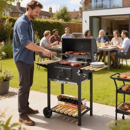 Outsunny-Holzkohlegrill-Edelstahl, Kiefernholz-112L x 58B x 107H cm-Schwarz — thumbnail 2