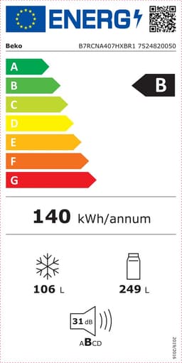 BEKO B7RCNA407HXBR1 - HarvestFresh - Koel-vriescombinatie - breedte 59.5 cm - hoogte 203.5 cm - inhoud 249 l - NoFrost — thumbnail 2