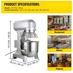 Deegkneedmachine - Standmixer Deegmixer - Inhoud 14,2 L RVS Kom - Vermogen 600 W - Snelheden 130/233/414 rpm - Inclusief Deeghaak, Garde en Roergarde — thumbnail 4