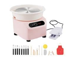 Pottenbakkersschijf - Elektrische kleidraaischijf - 28 cm Diameter - 350 W Motor - Pedaalbediening - LCD Touchscreen - Directe Aandrijving - Inclusief Gereedschap - Roze