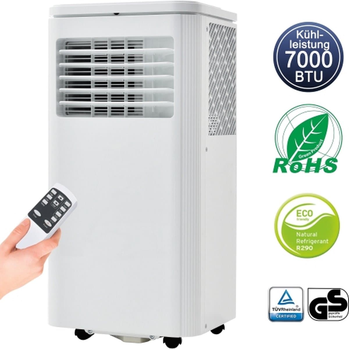 Mobiele airconditioner 7000 BTU/h, 2KW. Luchtontvochtiger, met afzuigfunctie, afstandsbediening/APP-bediening/3 bedrijfsmodi/voor ruimtes tot 80 m³, 24-uurs timer. Energie-efficiëntieklasse A — afbeelding 1