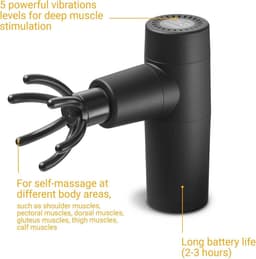 Mini massagepistool - 6 massagekoppen - vibratiestanden - zelfmassage - schouder borst rug - LED-controlelampje - opbergtas — thumbnail 5