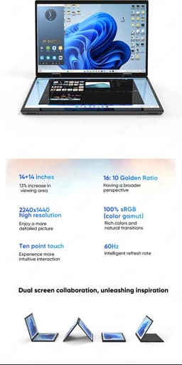 Elementkey TouchMaster Pro – 14 Inch Tablet + Laptop In 1 - Intel® Processor N95 12th Gen – 360° Touch Dual Scherm - Windows 11 PRO - 16GB DDR4 RAM – 1TB SSD – Stylus Pen – Zwart — thumbnail 4