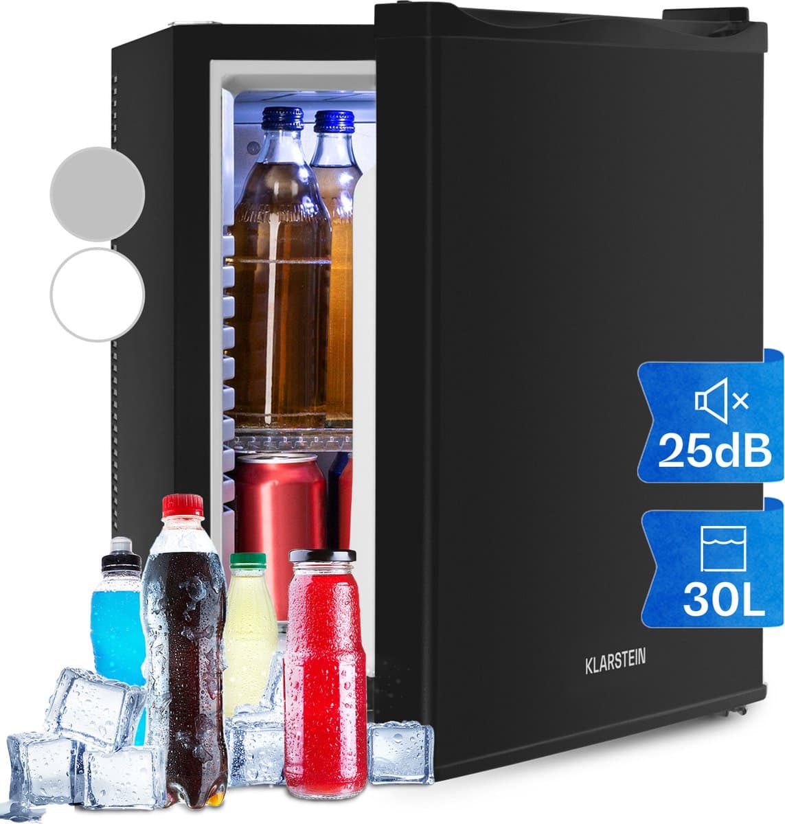 Klarstein Minibar Happy Hour 5-15°C 25 dB ledverlichting - Minikoelkast - 30L - voor Hotelkamer voor Partykelder - Stil LED-Binnenverlichting Compact Geruisloos - Mini Fridge - Hotelkoelkast - Kleine Koelkast - Compact Koelkast — afbeelding 1