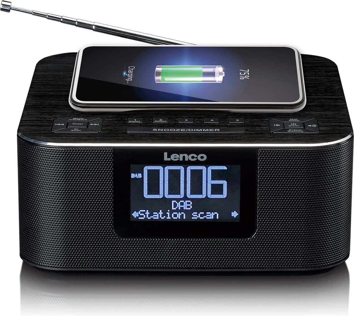 Lenco CR-650BK - Wekkerradio met DAB/FM - Bluetooth - Draadloos opladen - Zwart — afbeelding 1