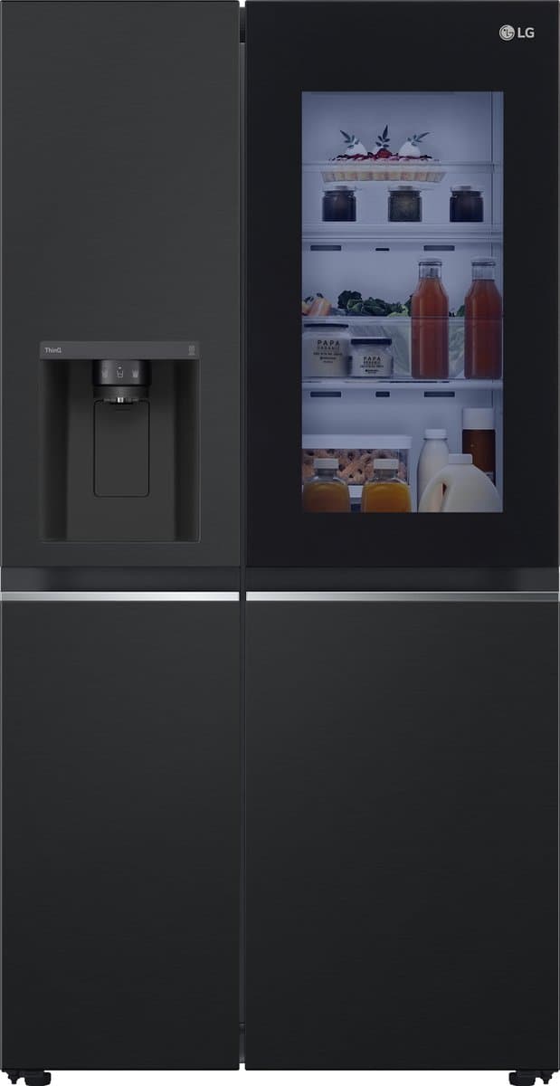 LG InstaView GSGV81EPLL, Vrijstaand, Amerikaanse deur, Zwart, Binnenin, R600a, Glas — afbeelding 1