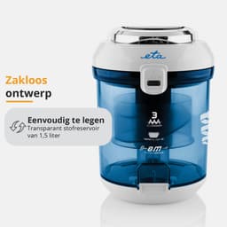 ETA Ambito Stofzuiger zonder Zak met ECO-motor en Opzetstukken – HEPA 12 Filter – Actieradius 8 Meter – 360° Draaibaar – 1,5 Liter – Wit — thumbnail 3