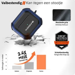 Schokbestendig Hoesje - Geschikt voor Apple AirPods 4 - Hardcase Met Sleutelhanger - Zwart & Donker Blauw — thumbnail 5