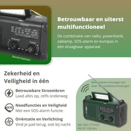 Nexvex® Pulse 1X Noodradio Powerbank 10000mAh - Solar Powerbank Zonneenergie - Noodpakket - Survival Kit Kamperen - Militaire Zaklamp LED Oplaadbaar - Draagbare Radio Wandelen - Leeslamp - Nood Kompas - Opwindbaar - Zonnepaneel - Noodrantsoen - Zwart — thumbnail 3