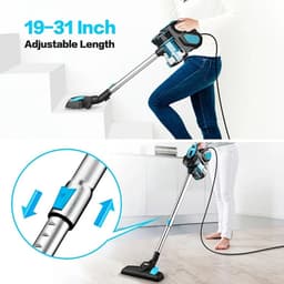 Steelstofzuiger met draad - 3 in 1 Stofzuiger zonder zak - Handstofzuiger met snoer en steel - 3 verschillende opzetstukken - 600W - blauw — thumbnail 3