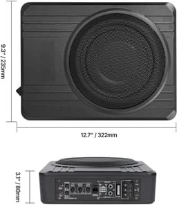 Auto subwoofer onder de stoel - Actieve subwoofer - 20 cm (203 mm) - 400 W - Ingebouwde versterker - Hoog- en laagniveau-ingang - Volumeregeling - Slank — thumbnail 4