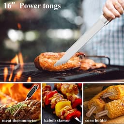 Famanu Extra dikke RVS grillset voor mannen, set van grilaccessoires voor BBQ in tuin, cadeauset met grilltools, met vleesthermometer, in aluminium koffer, 26 stuks, bruin — thumbnail 2