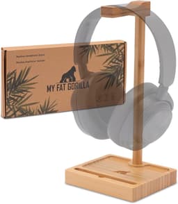 MY FAT GORILLA Headset Houder Bamboe | Koptelefoon Houder van Hout | Standaard Koptelefoon | Hoofdtelefoon Stand | Koptelefoonhouder met Opberglade | Headset Hanger | Headphone Stand — thumbnail 1