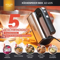 Handmixer met 800 W en 3 Functies | Keukenmachine in Zwart/Zilver — thumbnail 4