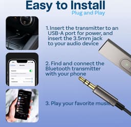 MMOBIEL Carkit Transmitter Bluetooth USB – Auto USB naar AUX Bluetooth Ontvanger – AUX BT Adapter – USB-A Bluetooth Audio Adapter naar 3.5mm Jack met Microfoon voor Handsfree Bellen — thumbnail 3