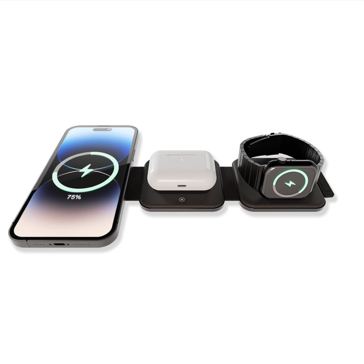 Coverzs 3 in 1 Travel Charger geschikt voor Apple iPhone / Apple Watch / AirPods - Oplader draadloos - iPhone Oplader met kabel - USB A naar USB C - Opvouwbaar Docking station - Vouwbaar Oplaadstation - GSM lader Qi station — afbeelding 1