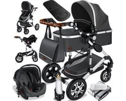 KESSER® Kinderwagen 3 in 1 Loops Wandelwagen Set incl. Autostoel & Reiswieg & Buggy Sportzitje - Massieve Rubberbanden - Luiertas / Regenhoes - Asfalt-Grijs / Zilver