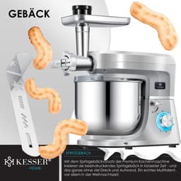 KESSER® 3 in 1 Keukenmachine Foodprocessor - Keukenmixer - Keukenrobotor K-KM 3000 met Kneder Multifunctionele Mixer 5,5 L Kom met 3 Menggereedschappen 1,5 L Sapcentrifuge Worstset Pasta & Koekjesvormen - Zilver — thumbnail 4
