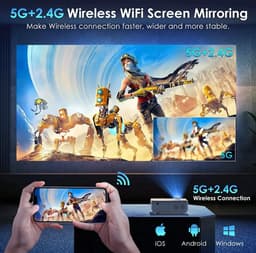 Yowhick - Beamer - Projector Beamer - Mini Meamer - 1080P - Automatische focus - met WiFi - 5G+2.4G Wireless Connection - Wit — thumbnail 3