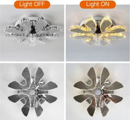 Lotus Kristallen Ventilator Lamp - Crystal Plafondventilator Met Verlichting - Plafonniere - App Bediening - Met Dimmer - 6 Standen Ventilator - Met Afstandsbediening - Keuken Lamp - Woonkamer Lamp - Moderne Lamp - LED - Chrome — thumbnail 4