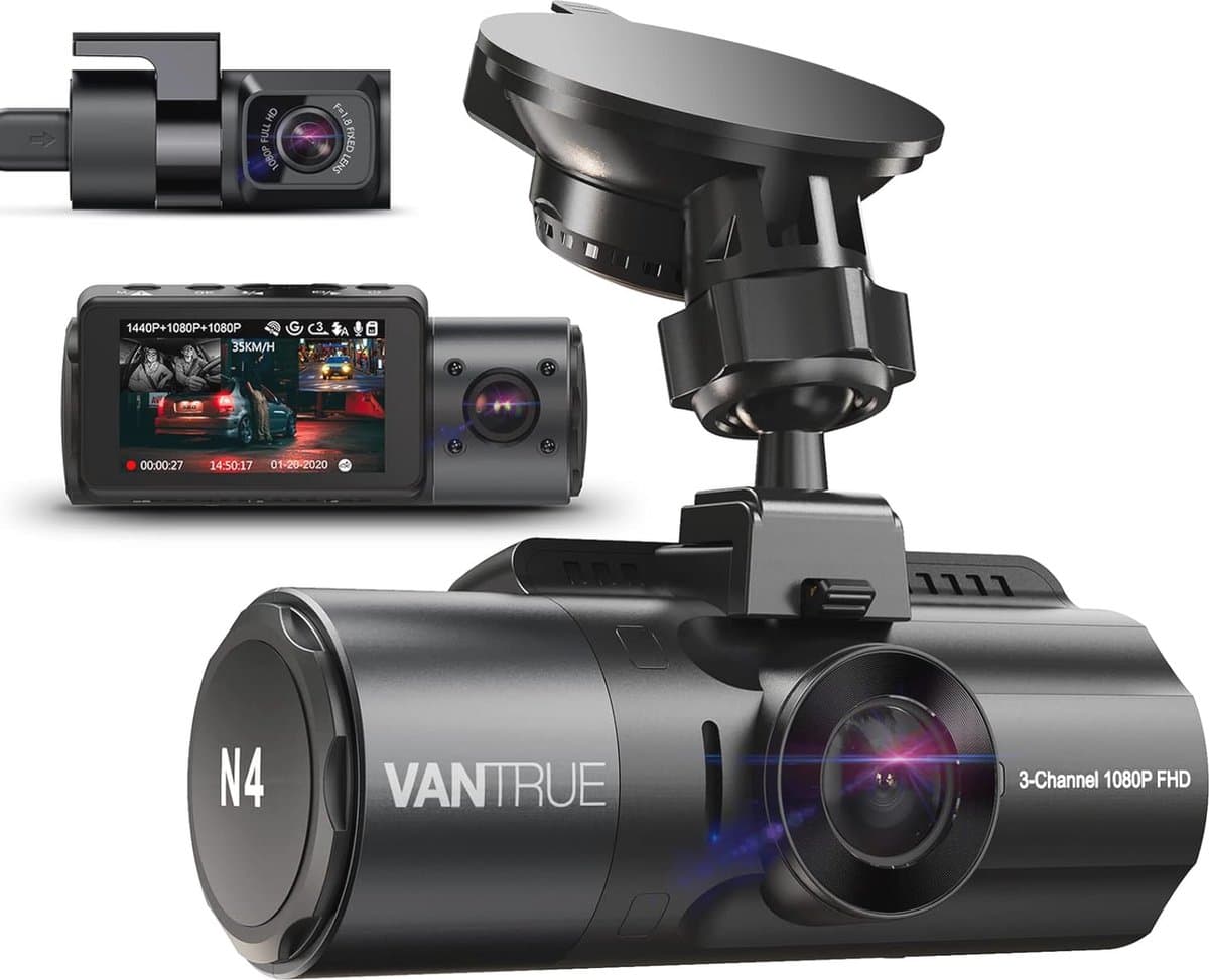 3 Lens Dashcam 1440P + 1080P met Infrarood Nachtzicht en 24/7 Parkeermodus — afbeelding 1