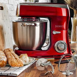 Royalty Line Keukenmachine - Keukenrobot - 2100W - Foodprocessor met 7 Snelheidsstanden + LED, incl. Garde / Kneedhaak / Mengarm en Blender, Met Spatscherm & RVS Mengkom Van 7.5 Liter - Rood — thumbnail 2