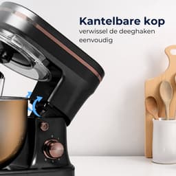 BluMill Keukenmachine - RVS - 6 Snelheden - Keukenmachine met kom - 5 Liter - met Accessoires - 1200W - Zwart / Rosé Goud — thumbnail 2