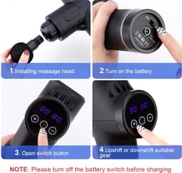 Momentum® - Hoge Frequentie Massagegun - 6 Opzetstukken - 30 standen hoge frequentie - LCD Touch screen - Massage apparaat - Met Draagtas - Sport en Relax - Fitness - LED Indicator - Spier Ontspanning - Zwart — thumbnail 3