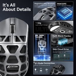 ATTACK SHARK R3 - Draadloze Gaming Muis - PAW3395 - Ultralichte(46g)- Wired/2.4G/BT5.1 - 26000DPI - Magnesium Alloy — thumbnail 2