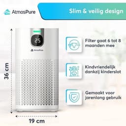Luchtreiniger Wit HEPA 13 + Koolstoffilter - 24 Watt Vermogen - 98 m² Oppervlakte - Elektrisch - Voor Huisstof, Pollen En Geuren — thumbnail 4