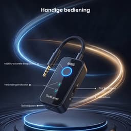 AdroitGoods Bluetooth 6.0 Zender en Ontvanger - 2-in-1 AUX Adapter 3,5 mm - Vliegtuig, Auto en TV - 18 Uur Accu - USB-C - Twee Koptelefoons - Zwart — thumbnail 4