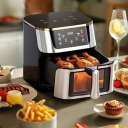 Heteluchtfriteuse – Airfryer - Airfryer Oven - 8L - 1400W - Airfryer Zonder Olie - LED Touchscreen - Kijkvenster - RVS - Hoge Temperatuur - Zwart — thumbnail 4