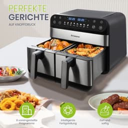 Heteluchtfriteuse Dubbele Manden 10 Liter 2400 Watt Kunststof En Metaal Zwart 8 Kookprogramma’s Met Led Aanraakscherm — thumbnail 1