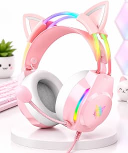VHV - Gaming headsets met Microfoon - Kattenoor Headphones - Koptelefoon - Hoofdtelefoon met kabel - Noise Cancelling Microfoon - Surround Sound - RGB Verlichting - PC, Laptop, PS4, PS5, Xbox, Switch — thumbnail 1