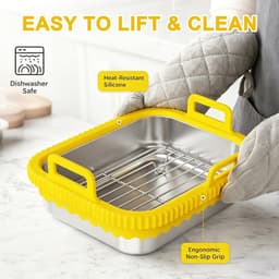 Airfryer voor COSORI heteluchtfriteuse 2 kamers/Ninja heteluchtfriteuse AF400EU/DZ400EU/AF451EU hittebestendig van roestvrij staal 304, krasbestendig, vaatwasmachinebestendig (geel, met — thumbnail 3
