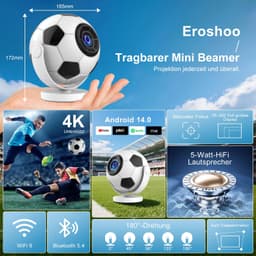Mini Beamer Android 14.0 - 1280 x 720 Resolutie - 4K Ondersteuning - Wifi 6 Bluetooth 5.4 - Draagbaar Mobiele Projector — thumbnail 3