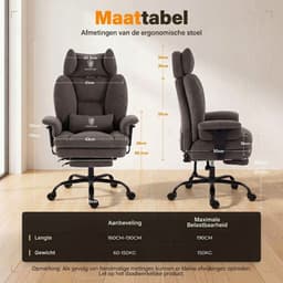 Dowinx Gamingstoel - Ergonomische Bureaustoel - Grote Bureaustoel - Ademende Stof en Flueel - Met Voetensteun en Verstelbare Rug - Bureaustoel Gaming chair - Grijs — thumbnail 2