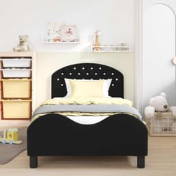 Bedframe van zwart fluweel, 90 x 200 cm — thumbnail 1