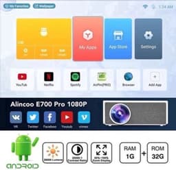 Alincoo - E700 - Beamer - Projector Beamer - Mini Meamer - 4k - Full HD 1080P - 1920x1080dpi - Automatische focus - 5G - met WiFi - 28000 Lumens - Wit — thumbnail 2