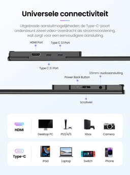 UPERFECT Draagbare monitor 21,5 inch 120 Hz gamingmonitor 1920 × 1080 FHD IPS USB-C & Mini-HDMI-poort met geïntegreerde standaard, tweede scherm voor laptop/telefoon/spelconsole, VESA-montage mogelijk — thumbnail 2