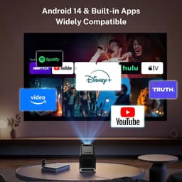 [Ingebouwde Apps & Android 14] Mini Beamer met 5G Wi-Fi 6, Bluetooth 5.4, Ondersteunt 4K/1080P, Auto Keystone, 270° Draaibaar - Compatibel met HDMI/TV Stick/USB/iOS/Android — thumbnail 3