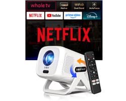 SnelShoppen - Gimbal N5 1080P Mini Beamer met Wifi en Bluetooth, Draagbare Projector met 230° Draaibare Houder en Automatische Correctie voor Feesten,