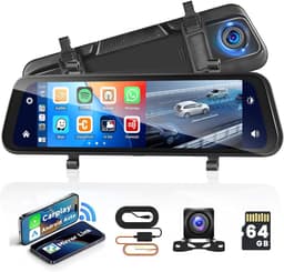 SnelShoppen - Dashcam Auto Spiegel 9.66'' met Achteruitrijcamera, Carplay Android Auto, Stembesturing, GPS, Nachtzicht, Loopopname, G-Sensor, Parkeerb — thumbnail 1